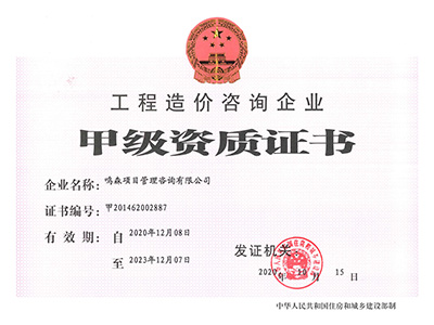工程造价咨询甲级资质正本